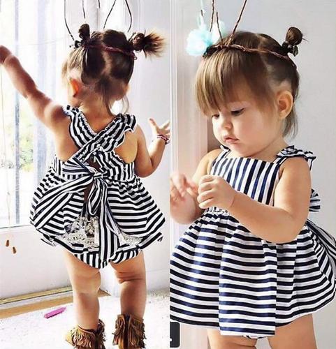 Striped Backless Dress Bow